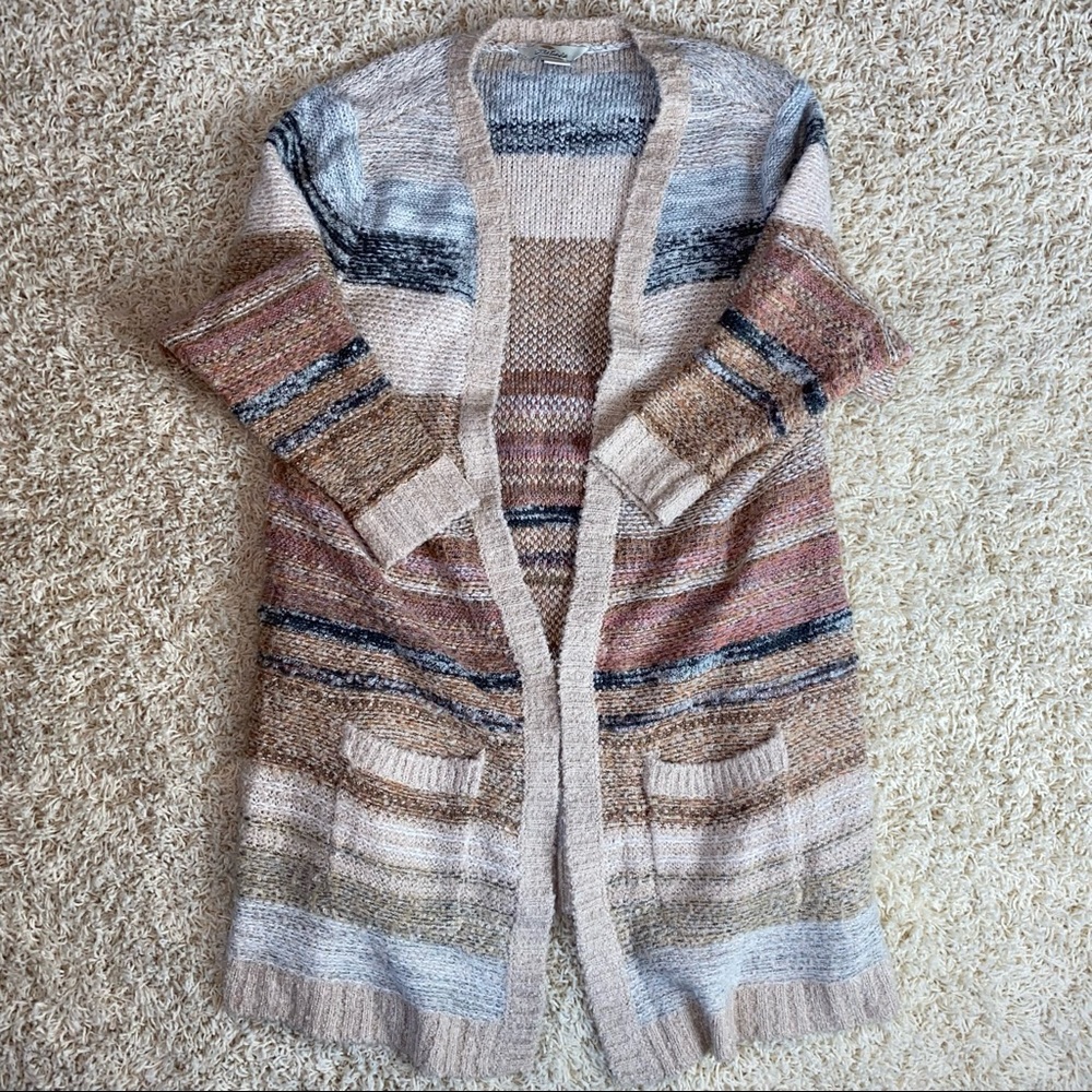 Bob Timberlake multi color striped long sleeve open face cardigan with pockets